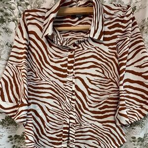 Eva Franco Brown and White Zebra Button-Down Shirt